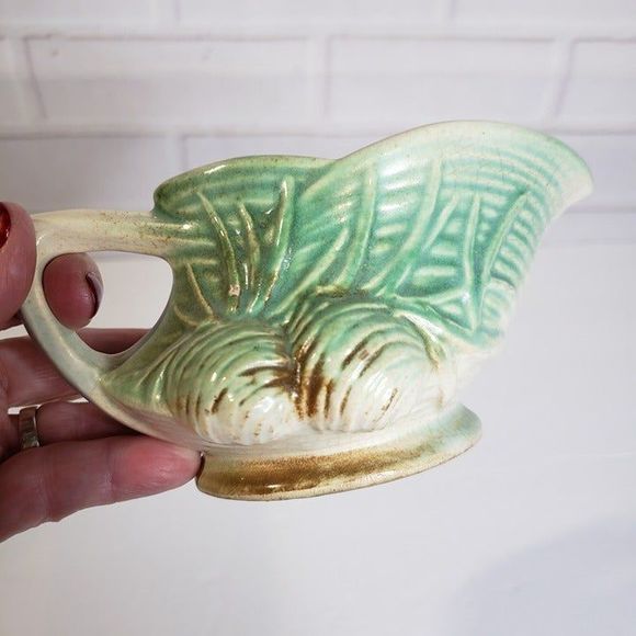 Vintage MCM McCoy Green Ceramic Pinecone Creamer Cool Crazing - Picture 5 of 10